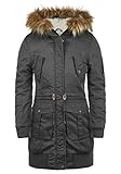 DESIRES Alma Damen Winter Jacke Parka Mantel Winterjacke gefüttert mit Kunst-Fellkapuze Und Teddyfutter, Größe:L, Farbe:Dark Grey (2890)