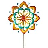 CIM Metall Windrad - Kinetic Spinner Flower - Gesamthöhe: 158cm Windrad-Durchmesser: 56cm -wetterfest und UV-beständig - Gartendekoration mit 2-teiligem Standstab - Gartenstecker