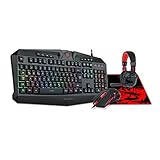 REDRAGON S101 Gaming Tastatur und Maus, Gaming Mauspad Gaming Headset Combo Set RGB Hintergrund beleuchtete Leise Gaming Tastatur 6 Tasten Gaming Maus Gewicht Tuning (QWERTZ Deutsches Tastaturlayout)