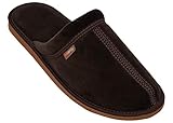 BeComfy Herren Hausschuhe Pantoffeln Baumwolle Gummisohle Weich und Gemütlich, Braun Dunkel Sohle, 43 EU