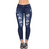 Ziyou Damen Skinny Ripped Hole Pencil Jeans Jeans Stretch Slim Fitness Hose mit mittlerer Taille(M, Dunkelblau)