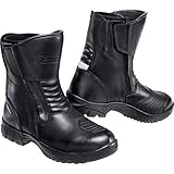 Reusch Motorradschuhe, Motorradstiefel kurz Touren Leder Stiefel 2.0 kurz, gepolsterte Komfortzonen, Waden-Weitenverstellung, doppelter Reißverschluss, Schwarz, 44