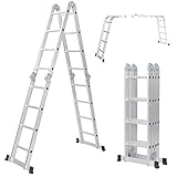 Mehrzweckleiter – klappbar, Aluminium, bis 150 kg, 4 Stufen, (4x4 Sprossen) – Multifunktionsleiter, Vielzweckleiter, Gelenkleiter, Universalleiter, Stehleiter, Aluleiter, Klappleiter