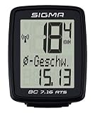 SIGMA SPORT Fahrrad Computer BC 7.16 ATS, 7 Funktionen, großes Display, kabelloser Fahrradtacho, wasserdicht, schwarz