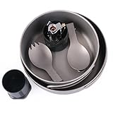 iBasingo Titan Topfpfanne Löffel Spork Mini Herd Sets Camping Kochen Topf Pfane mit Klappgriff Ultraleicht Im Freien Geschirr Kochgeschirr Sets für Picknick Reisen Ti1580I