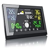 CSL - Funk Wetterstation mit Farbdisplay - inkl. Außensensor - Funkuhr - Innen und Außentemperatur - Luftdruck Höhenkorrektur - Prognosen Wettervorhersage - LCD Display