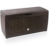 Truhe Matuba klappbarer Deckel Haltegriffe Rollen Flechtoptik braun Gartenbox Auflagenbox Kissenbox Farbauswahl