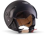 Moto Helmets® H44 „Matt Black“ · Jet-Helm · Motorrad-Helm Roller-Helm Scooter-Helm Bobber Mofa-Helm Chopper Retro Cruiser Vintage Pilot Biker Helmet · ECE Visier Schnellverschluss Tasche XS (53-54cm)