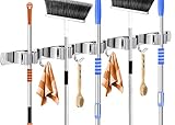 Besenhalterung Wand, Ordnungsleiste, Gerätehalter Edelstahl, Besenhalter mit 5 Schlitze Und 4 Haken für Zuhause, Küche, Badezimmer, Garage, Garten