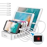 allcaca USB Ladestation 6-Port Dockingstation für Smartphone Tablet Android IOS Power Bank, 6 Kabel Included Weiß