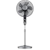 Brandson - Standventilator DC Silent mit Fernbedienung + LED Display - 24 Geschwindigkeiten - Oszillation 80° - Ventilator sehr leise - mobiler Lüfter - Höhe verstellbar - Kopf um 35° neigbar - Silber