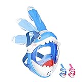 Tauchmaske Kinder Schnorchelmaske Tauchermaske Vollmaske mit Hai-Design-180 ° Breites Sichtfeld und Abnehmbare Kamerahalterung,Anti-Fog und Anti-Leck,Easybreath Vollgesichtsmaske für 4-10 Jahre Kinder