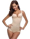 Aibrou Damen Shapewear Figurformender Formende Bodys Taillenformer angenehm Shaping Bodysuit mit Haken L für TaillenumfJahrg 81-86cm Beige