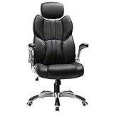 SONGMICS Bürostuhl, ergonomischer Drehstuhl, mit klappbaren Armlehnen, Nylon-Sternfuß, Tragfähigkeit 150 kg, schwarz OBG65BK