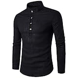 Hemd Herren Freizeithemd Baumwolle Leinen Blended Mandarin Collar Atmungsaktiv Bequem Traditionelle Chinesische Stil Langarmhemden Eu-Größe M Schwarz