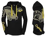 HOTSPOT DESIGN Hoody Fishing Mania Carpfishing, Kapuzensweater Fuer Karpfenangler, Gr. XL, schwarz gelb