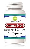 NKO Krillöl Omega 3-6-9 Kapseln Hochdosiert - 60 Stk. 500mg Krill Öl Kapseln mit Astaxanthin - Nahrungsergänzungsmittel reich an EPA DHA - Kein Quecksilber wie bei Fischöl Kapseln - Hohe Bioverfügbarkeit