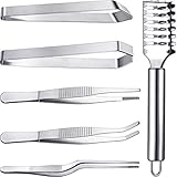 6 Stücke Fisch Grätenpinzette Set Beinhaltet Edelstahl Zangen Pinzette Fisch Skala Scraper Polituren Flach und Slant Pinzetten Zange für Koch Kochgeschirr, Meeresfrüchte, Beauty Werkzeuge
