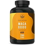 TRUE NATURE® Maca 8000 Gold - 200 vegane Kapseln - 8.000mg PRO Kapsel (400mg - 20:1 Maca Wurzel Extrakt) Extrem Hochdosiert mit 24.000mg - Golden Lepidium meyenii - Laborgeprüft & Deutsche Produktion