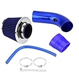 Auto Sportluftfilter, 76mm 3 Zoll Universal Luftkühlung Lufteinlassfilter Kit, Universal Kohlefaser Lufteinlasssystem mit Schlauch (Blau)