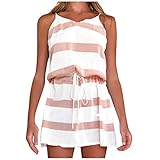 Reasoncool Damenmode V Ausschnitt Sommerkleid Streifendruck Verstellbarer Kordelzug Ärmelloses Minikleid Atmungsaktiv Bequem Strandkleid