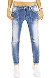 bestyledberlin Hüftige Baggy Damen Jeans mit aufgesetzten Taschen - Girlfriend/Boyfriend Fit - j19m 38/M