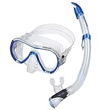 Seac Unisex – Erwachsene Set Giglio Valve Schnorchelset mit Maske und Schnorchel mit Wasserausblasventil, blau, Standard