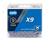 KMC Unisex – Erwachsene Grey X9 9-Fach Kette 1/2' x11/128, 114 Glieder, grau
