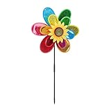 Relaxdays, bunt Windrad Blume, dekorativer Blumenstecker, Gartendeko für Balkon oder Terrasse, HBT 74,5 x 37,5 x 14 cm, 1 Stück