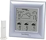 Technoline WD 4000 satellitengestützte Wetterstation mit Uhrzeit, Innen/Außentemperaturanzeige, zuverlässige Wettervorhersage für 4 Tage, silber, 14,8 x 5,4 x 14,8 cm