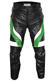 German Wear, Motorradhose Motorrad Biker Racing Lederhose Schwarz/Grün, Größe:50