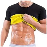 Sweat Shaper Body Shaper Workout Shirt Tanktop für Herren Taille Trainer Slimming Weste Premium Polymer Saunaanzug Elastisch Sweatweste,Männer Sweating and Burning Belly Fat (Schwarz T Shirt, L)