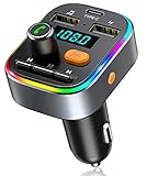 Bovon Bluetooth FM Transmitter Auto, [TYP-C-Laden] [mit Bass Sound] Bluetooth Adapter Auto Radio Transmitter mit Freisprecheinrichtung & 2 USB-Ports, [8 LED Backlit], Unterstützt USB-Stick/TF Karte