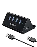 ORICO USB 3.0 Hub, 4 Port USB 3.0 Daten-Hub-Adapter mit Telefon/Tablette Ständer für PC,MacBook Pro Air,iMac, Mac Mini, Unterstützung OTG (mit verlängertem 100cm Kabel)