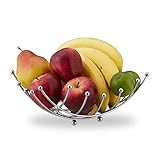Relaxdays Obstschale, dekorativer Obstkorb, Eisen verchromt, Obst & Gemüse, Gitter Design, HBT: 10 x 26 x 26 cm, silber