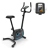 Klarfit Myon Cycle - Heimtrainer, 12kg Schwungmasse, Riemenantrieb mit SilentBelt, 8 Stufen, Pulsmesser im Haltegriff, verstellbare Sattelhöhe, rutschsichere Pedale, Tablet-Halterung, schwarz