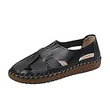 Xmiral Damen Hausschuhe Einfarbig Aushöhlen Wanderschuhe Atmungsaktives Schlüpfen Flache Sandalen Genähte Sommerschuhe(39,Schwarz)