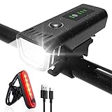SHENMATE Fahrradlicht LED Vorne und Rücklicht Set, USB Aufladbar Fahrradbeleuchtung, IPX4 Wasserdicht & Batterieanzeige, 3 Licht-Modi Fahrradlampe 400LUX für Mountainbike und Rennrad StVZO Zugelassen