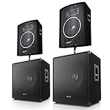 Skytec Frankfurt Basslauf - PA Set, PA Lautsprecher, 2-Wege-Box, 3200 Watt, 2 x 30cm (12') Boxen, 2 x 46cm (18') Subwoofer, Standard-Flansch, mit Transporttasche und Kabel, schwarz