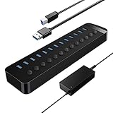 ORICO USB Hub 13 Ports 60W USB 3.0 Hub Aktiv Mit Netzteil Einzelne EIN/Aus-Schalter und 12V / 5A Energien-Adapter für Desktop-Computer, PC, iMac, Mobile HDD, Flash-Laufwerk, aufladeniPad(Schwarz)