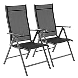 SONGMICS Gartenstühle, 2er Set, Klappstühle, Outdoor-Stühle mit robustem Eisengestell, Rückenlehne 8-stufig verstellbar, bis 150 kg belastbar, schwarz GCB03BK