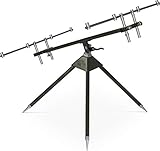 normani Rutenhalter Rutenauflage Rod Pod Rutenständer aus Aluminium für 4 Ruten mit Teleskopfüßen Angel-Ständer mit Transporttasche Farbe Oliv