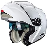 Nexo Klapphelm Motorradhelm Helm Motorrad Mopedhelm Klapphelm Comfort Damen, komfortabler Vollvisierhelm für Damen, 1.550 g, kratzfestes Visier, Belüftung, Ratschenverschluss, Weiß, M