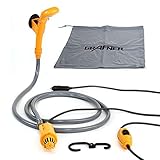 Grafner 12V elektrische Campingdusche mit Tauchpumpe, KFZ-Adapter, Handbrause, Haken, Saugnapf und Wasserbeutel – Leistung: 10 l/min, 40 Watt, regulierbar, Mobile Dusche Hunde Dusche Outdoor
