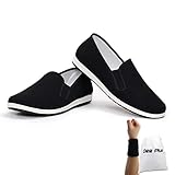 Dee Plus Tai Chi Kung Fu Schuhe, Herren Kampfsportschuhe Damen Kung Fu Schuhe Tai Chi Slippers, Chinesische Traditionelle Peking-Stil, Gummisohle Unisex Schwarz mit Handgelenkstütze (44 EU)