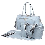 Miss Lulu 4pcs Baby Wickeltasche Babytasche Große Windel Windeltasche Krankenhaus-Wickeltasche Mit Wasserdichter Wickelauflage und Isoliertasch (Hellblau)