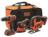 Black & Decker BCK31S1S 18V 1,5 Ah Li-Ion Akku Set Bohrschrauber-Stichsäge-Schleifer und tasche 2 akk, 18 V
