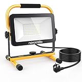 Novostella LED Baustrahler 60W 6000LM (Ersetzt 450W) LED Arbeitsscheinwerfer Baulampe, IP65 Wasserdicht 3030 LED 5M Kabel 6000K Tageslichtweiß, Bauscheinwerfer für Werkstatt Baustelle Garage