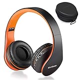 WorWoder Bluetooth Kopfhörer Over-Ear, Kabellos Stereo Faltbare Kopfhörer Kabellose und Kabel-Kopfhörer mit Integriertem Mikrofon, Micro SD/TF, FM für Handys/iPad/Laptops & PC(Orange)