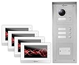 GOLIATH IP Gegensprechanlage, Aufputz RFID Türstation, HD Kamera, App, Türöffner-Funktion, Schlüsselloser Zugang, Videospeicher, 4 Familienhaus Set, AV-VTC70